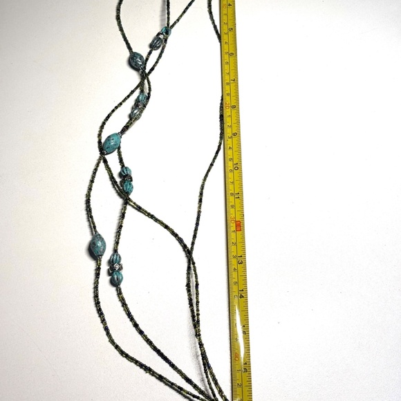 Set of beaded necklace and earrings - aqua, black and silver - Picture 4 of 4